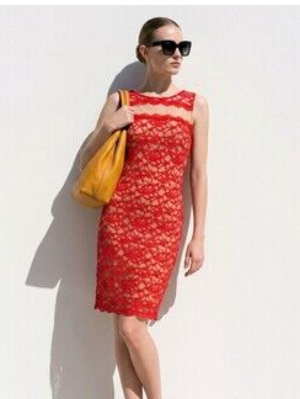 Bailey 44 sleeveless sheath dress red floral lace Size S Romantic Party Chic